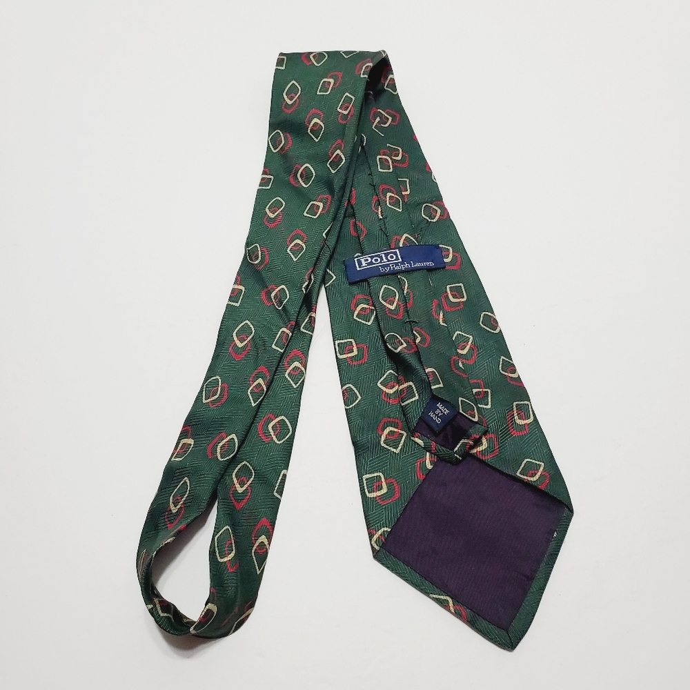 Polo Ralph Lauren Green Geometric Pattern Men's Silk Neck Tie 57x4" - Picture 5 of 5